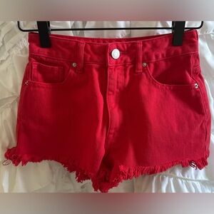 PacSun High Waisted Frayed Hem Red Denim Shorts Women’s Size 23